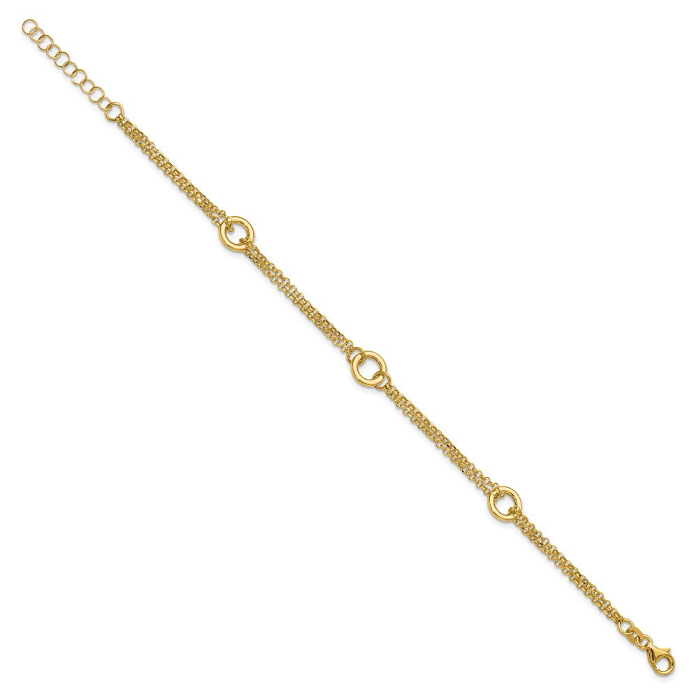 14K Polished/Dia-cut 2-Strand Circle Link with 1in ext. Bracelet