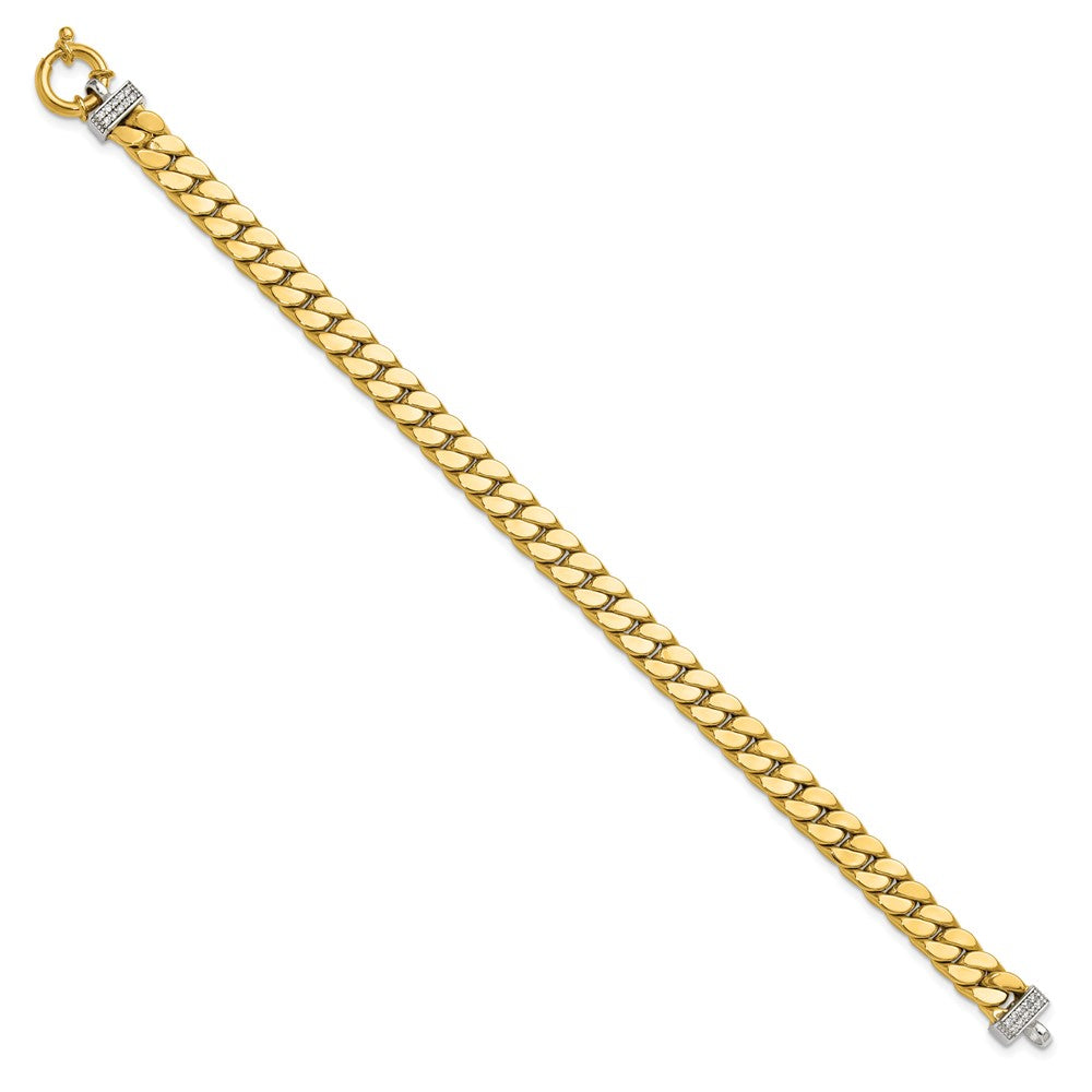 14K Two-tone CZ Polished Fancy Curb Bracelet