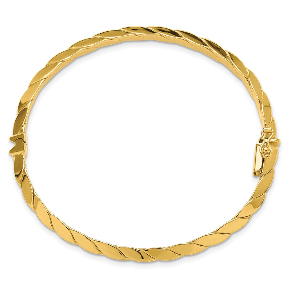14K Polished and Grooved Fancy Hinged Bangle