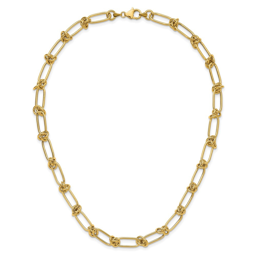 14K Polished Love Knot Fancy Paperclip Link Necklace