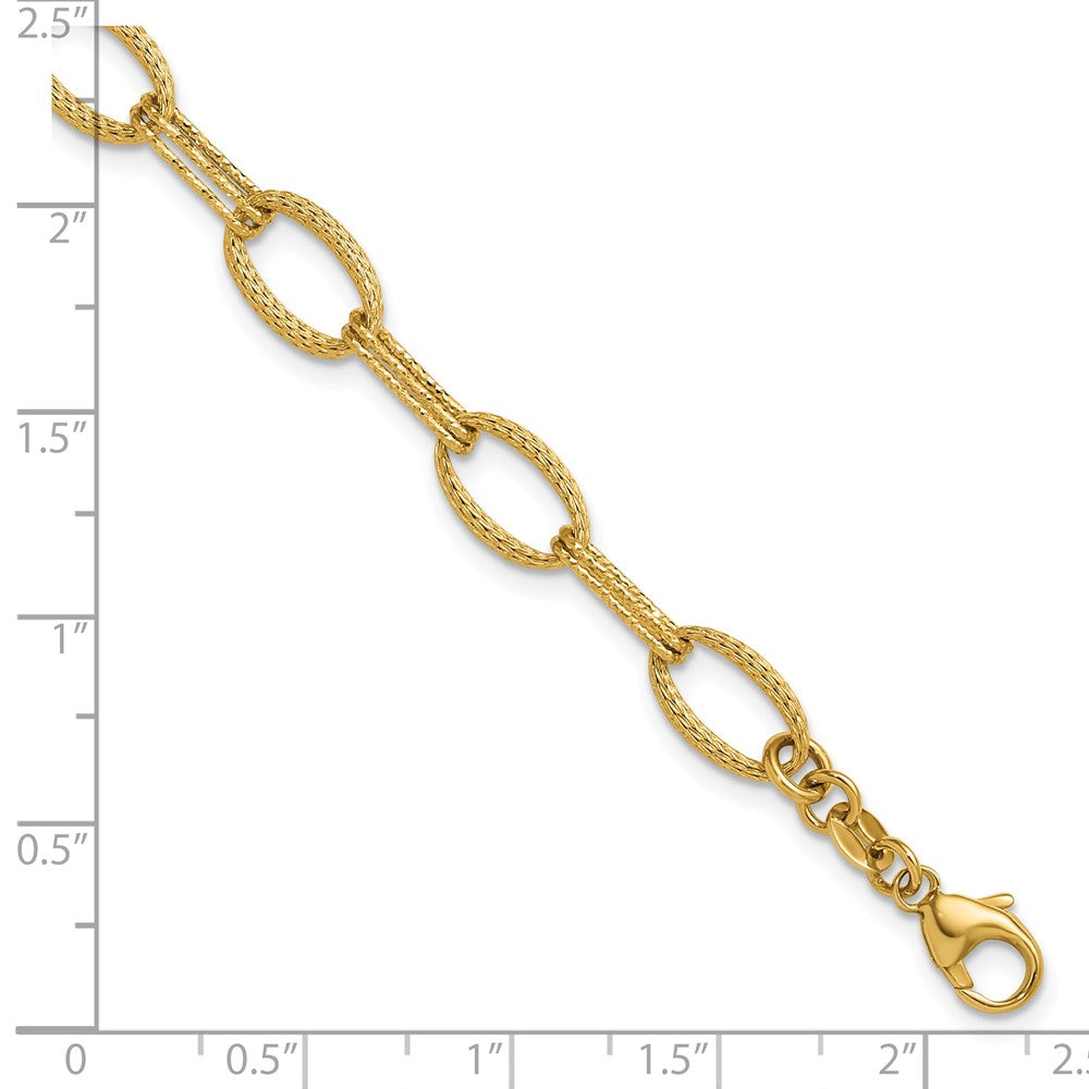 14K Polish/Texture/Dia-cut Fancy Oval Link Bracelet