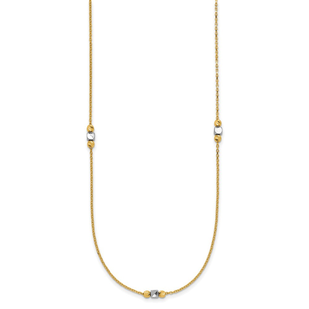 14K Two-tone Polished / Dia-cut Beads with 2in ext. Necklace