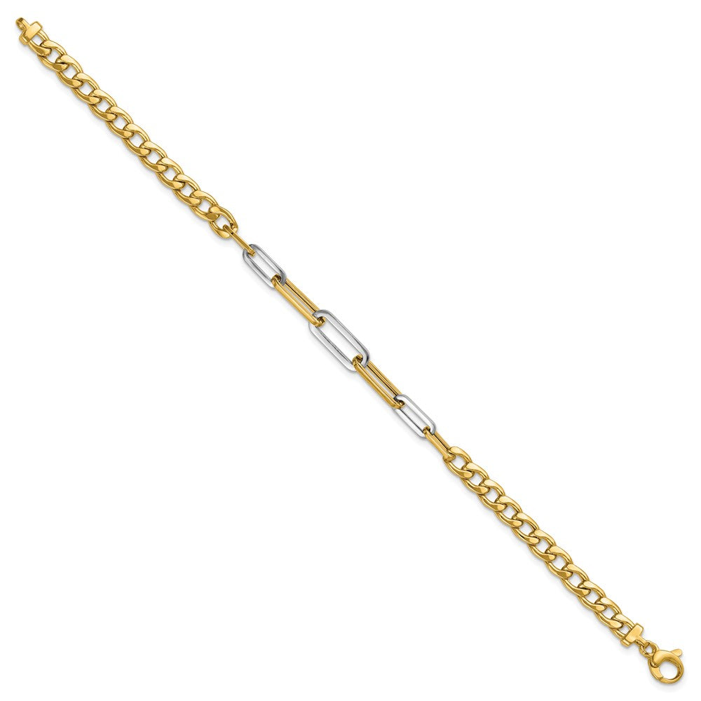 14K with White Rhodium Polished Curb and Paperclip Link Bracelet