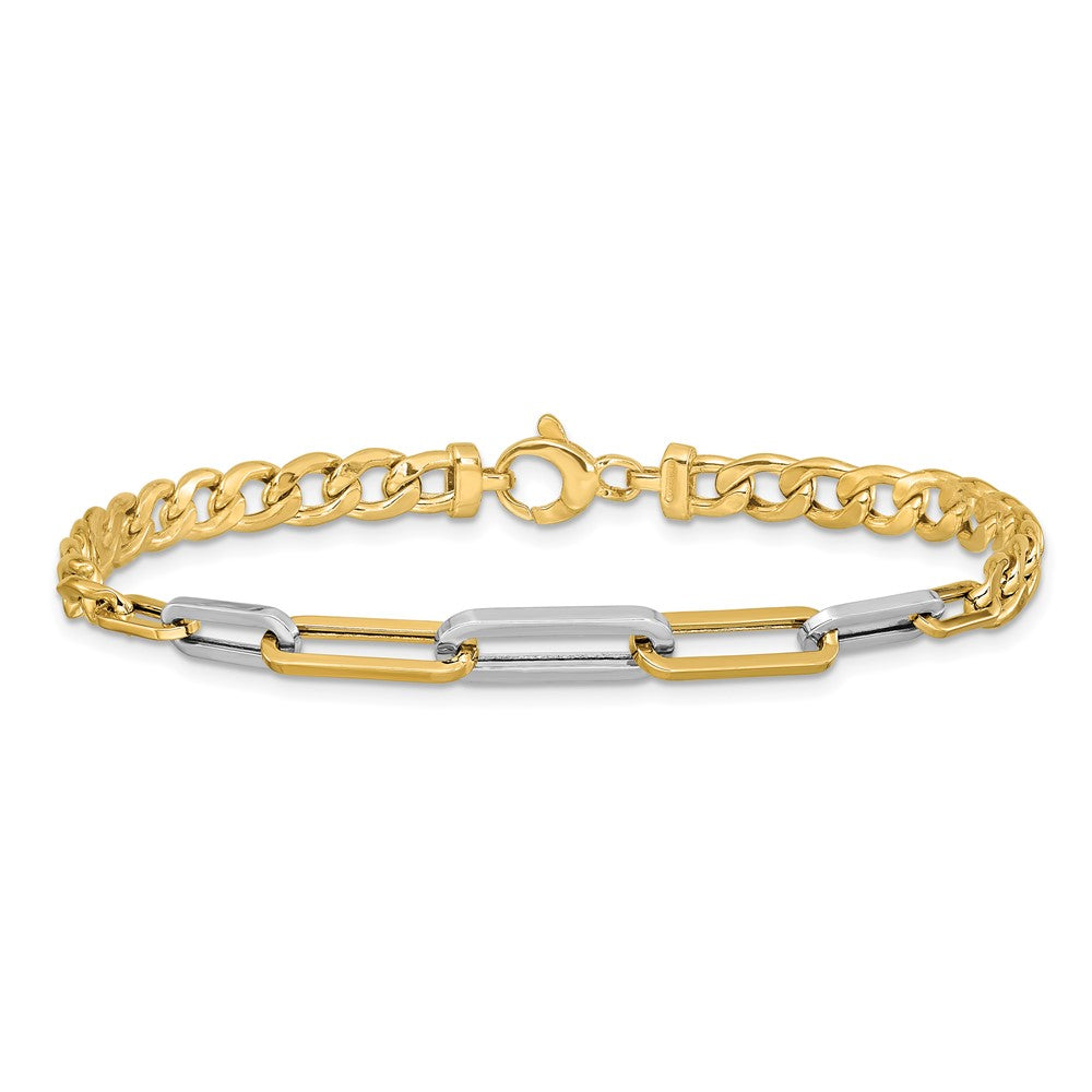 14K with White Rhodium Polished Curb and Paperclip Link Bracelet