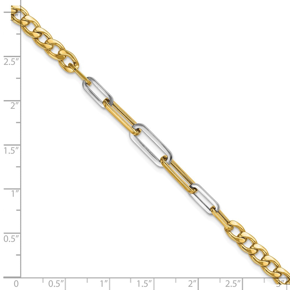 14K with White Rhodium Polished Curb and Paperclip Link Bracelet