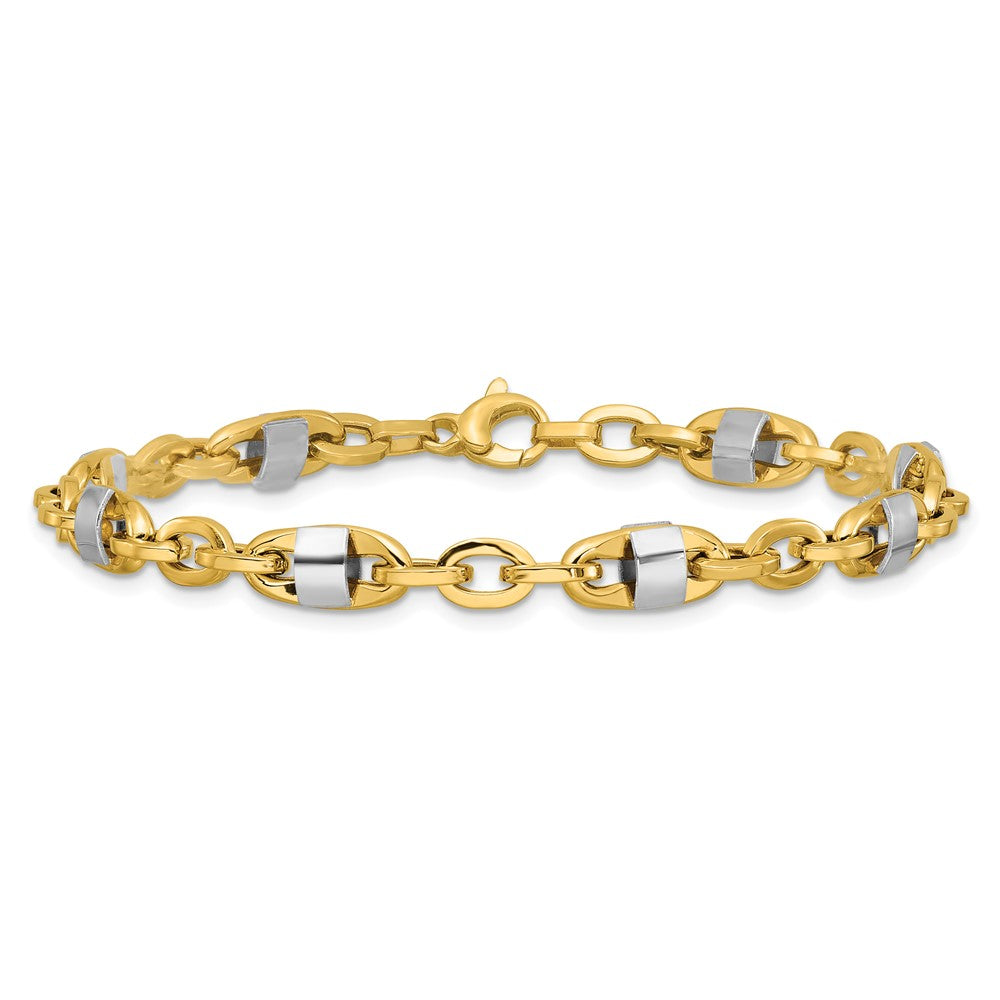 14K with Wht Rhodium Polished Fancy Oval Men's Link Bracelet