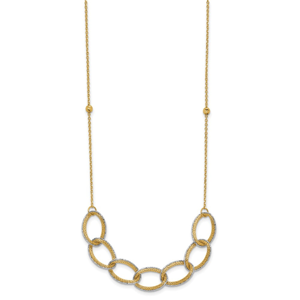 14K Two-tone Pol/Texture/Dia-cut Oval with 1in Ext. Necklace