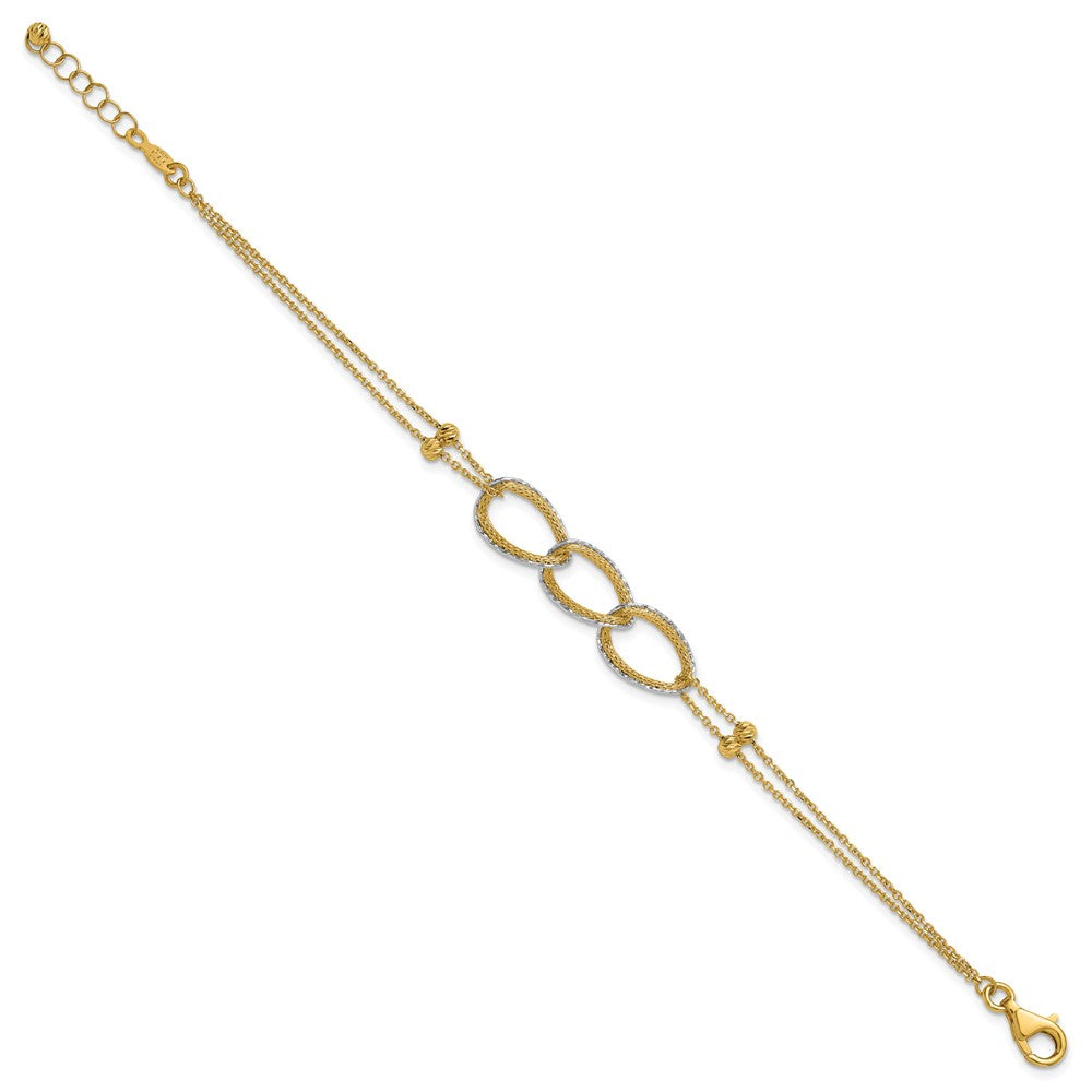 14KTT Pol/Texture/Dia-cut 2-Strand Oval with .5in Ext. Bracelet