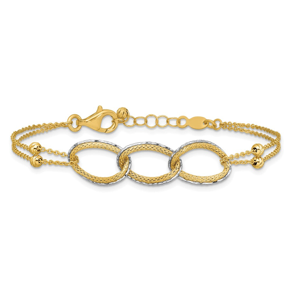 14KTT Pol/Texture/Dia-cut 2-Strand Oval with .5in Ext. Bracelet