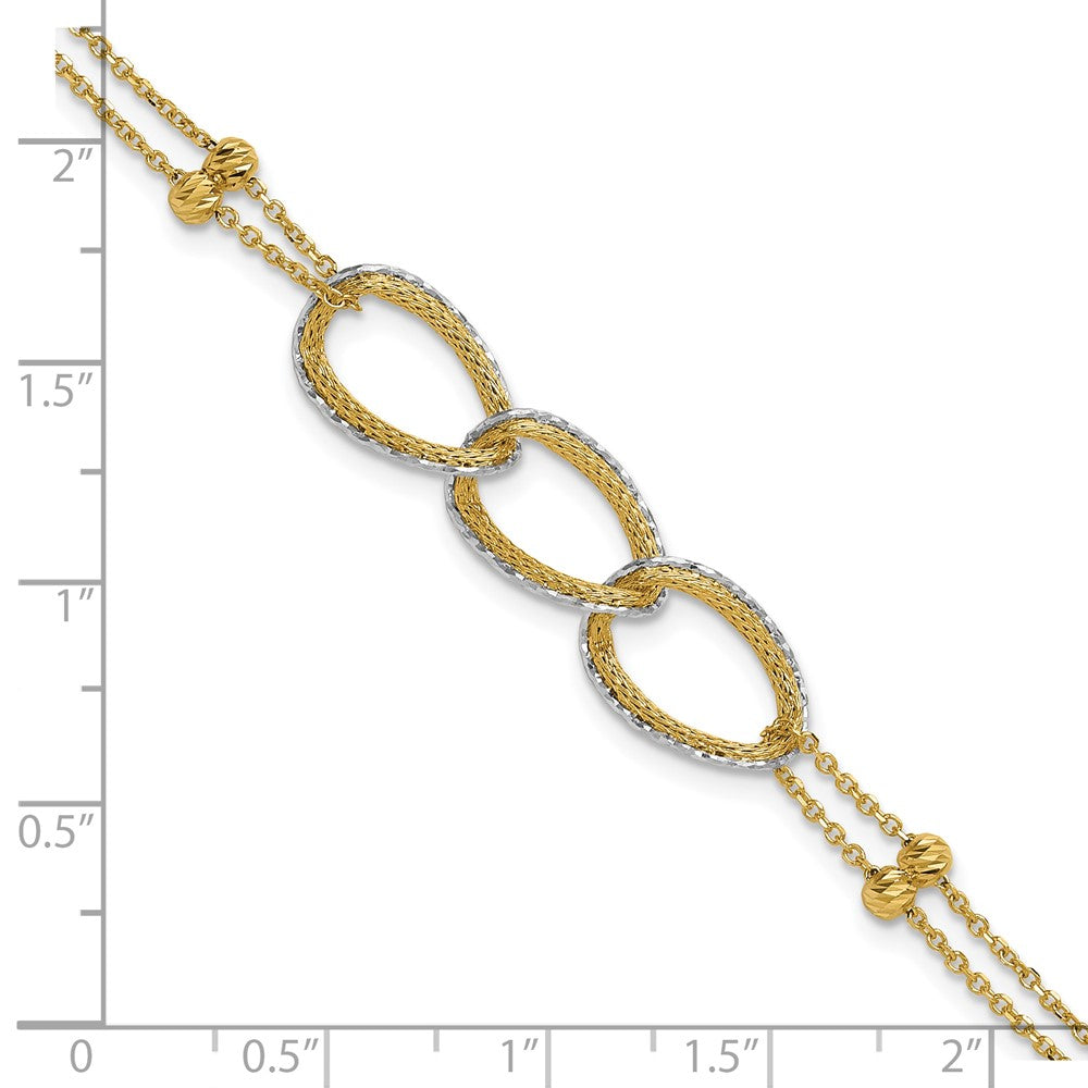 14KTT Pol/Texture/Dia-cut 2-Strand Oval with .5in Ext. Bracelet