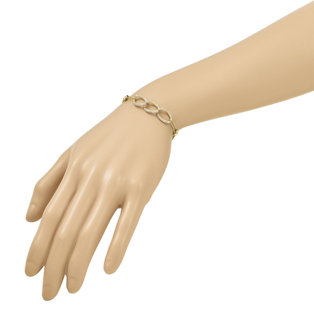 14KTT Pol/Texture/Dia-cut 2-Strand Oval with .5in Ext. Bracelet