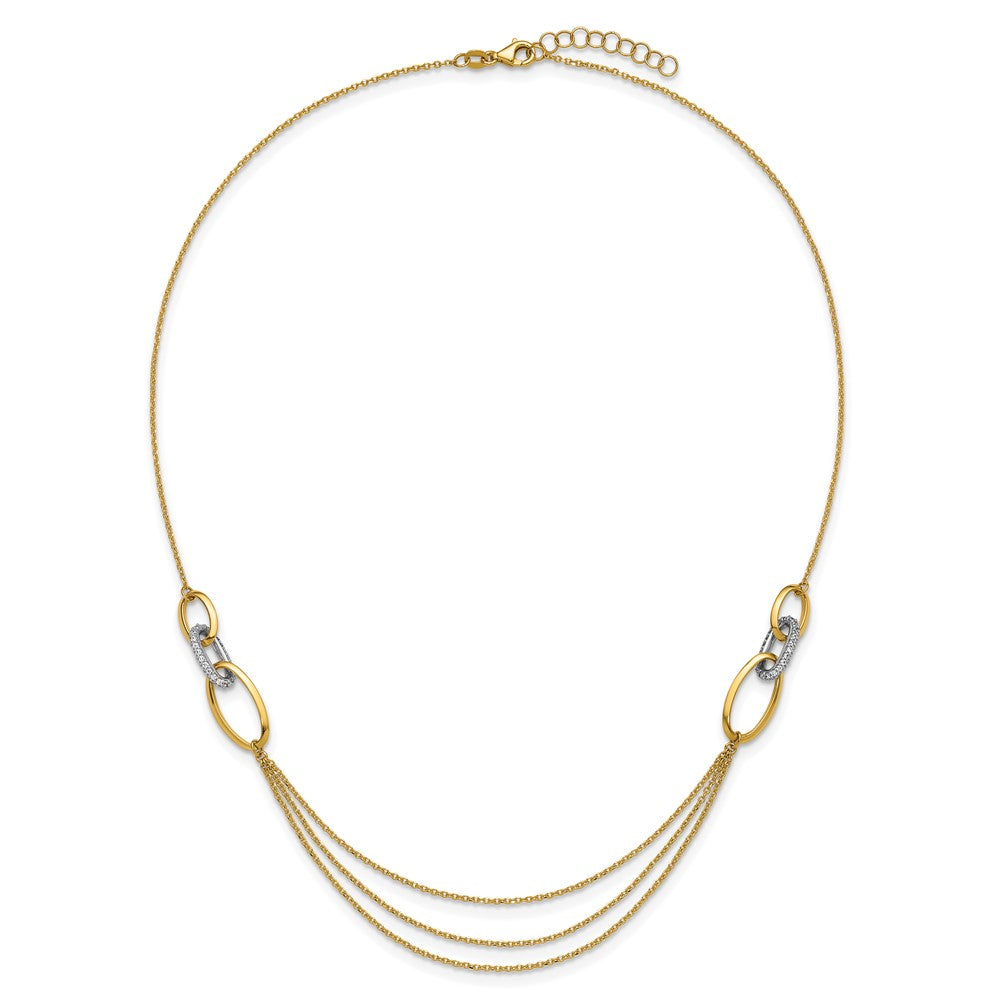 14K Two-tone Polished Fancy CZ Ovals with 1in Ext. Necklace