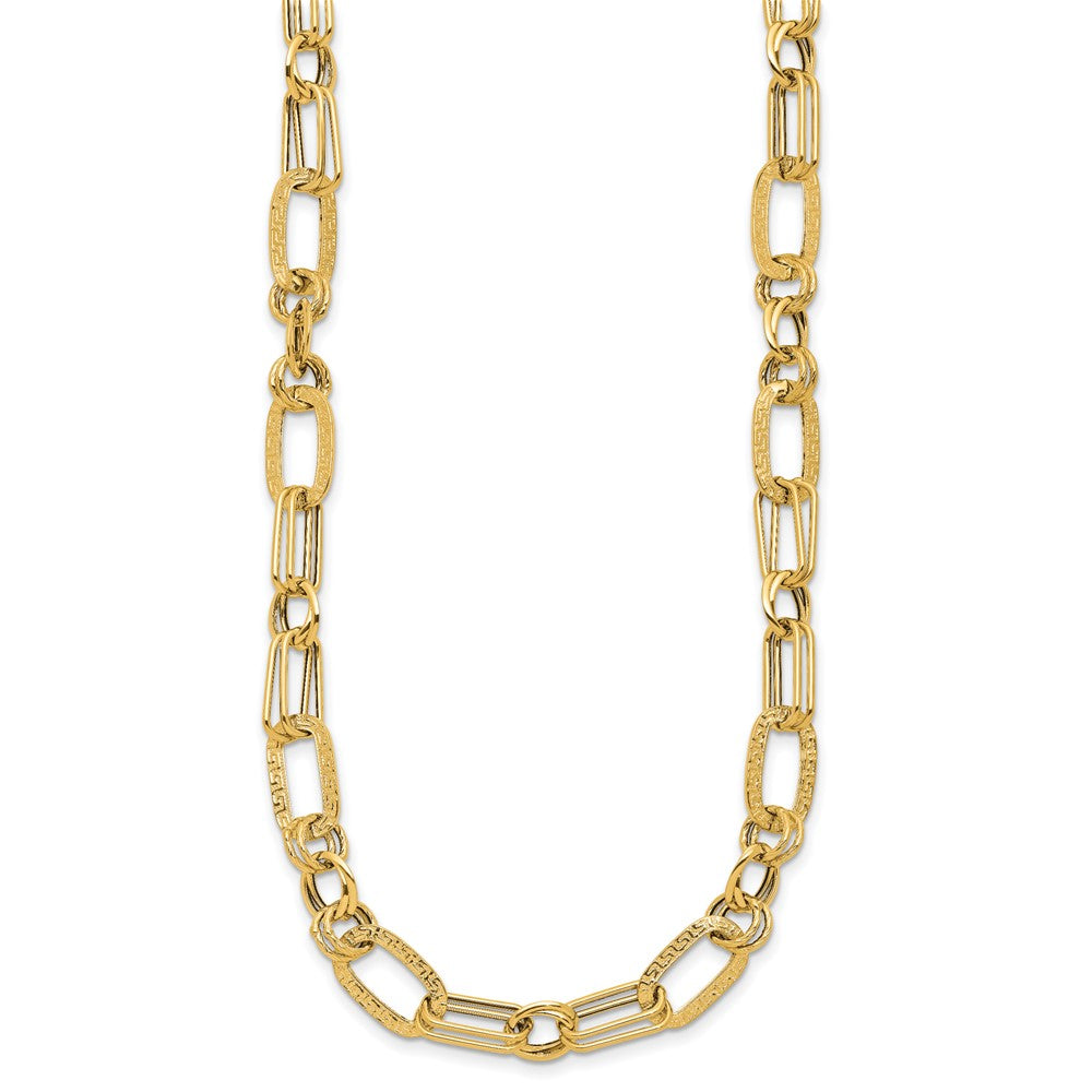 14K Polished and Textured Fancy Greek Key Link Necklace