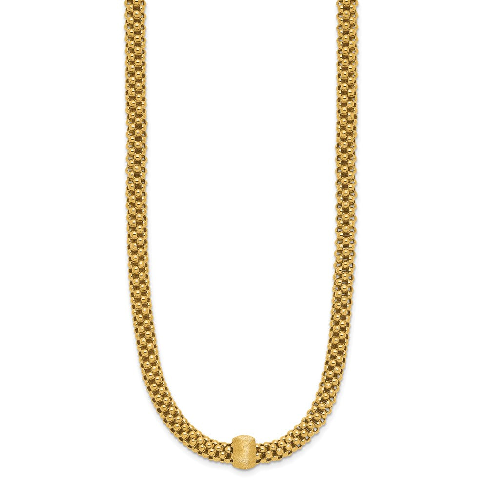 14K Polished and Brushed Bead Popcorn Mesh Necklace