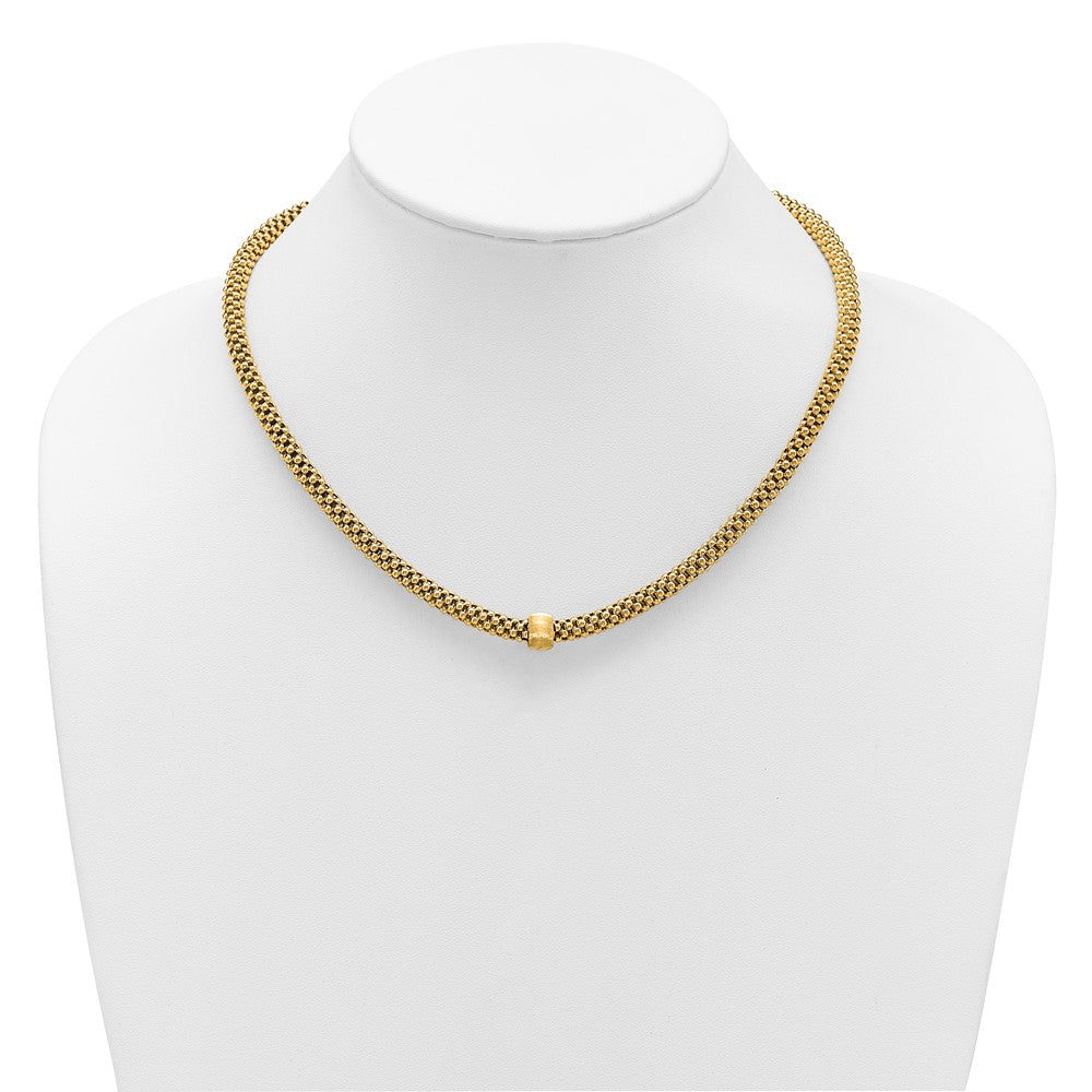 14K Polished and Brushed Bead Popcorn Mesh Necklace