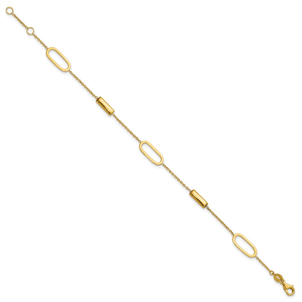 14K Polished Elongated Oval and Bar with .5in Ext. Bracelet