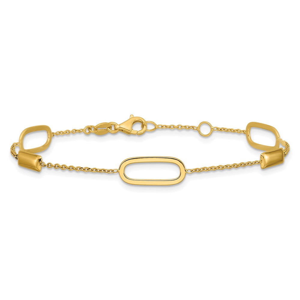 14K Polished Elongated Oval and Bar with .5in Ext. Bracelet