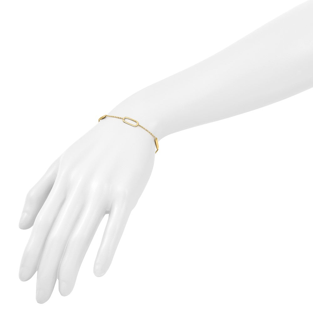 14K Polished Elongated Oval and Bar with .5in Ext. Bracelet
