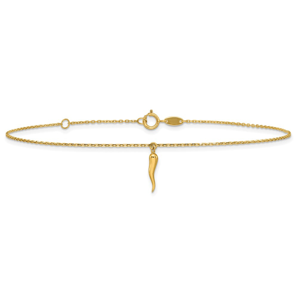 14K Polished Italian Horn 9in Plus 1in ext. Anklet