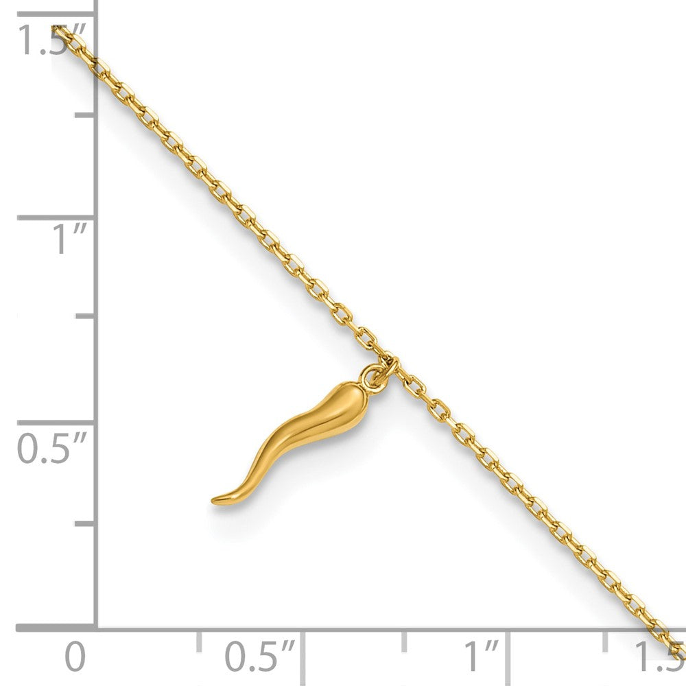 14K Polished Italian Horn 9in Plus 1in ext. Anklet