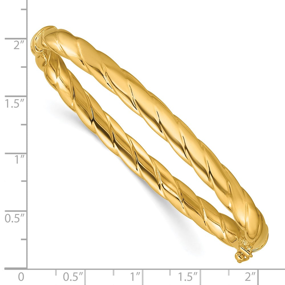 14K Polished and Grooved Hinged Bangle