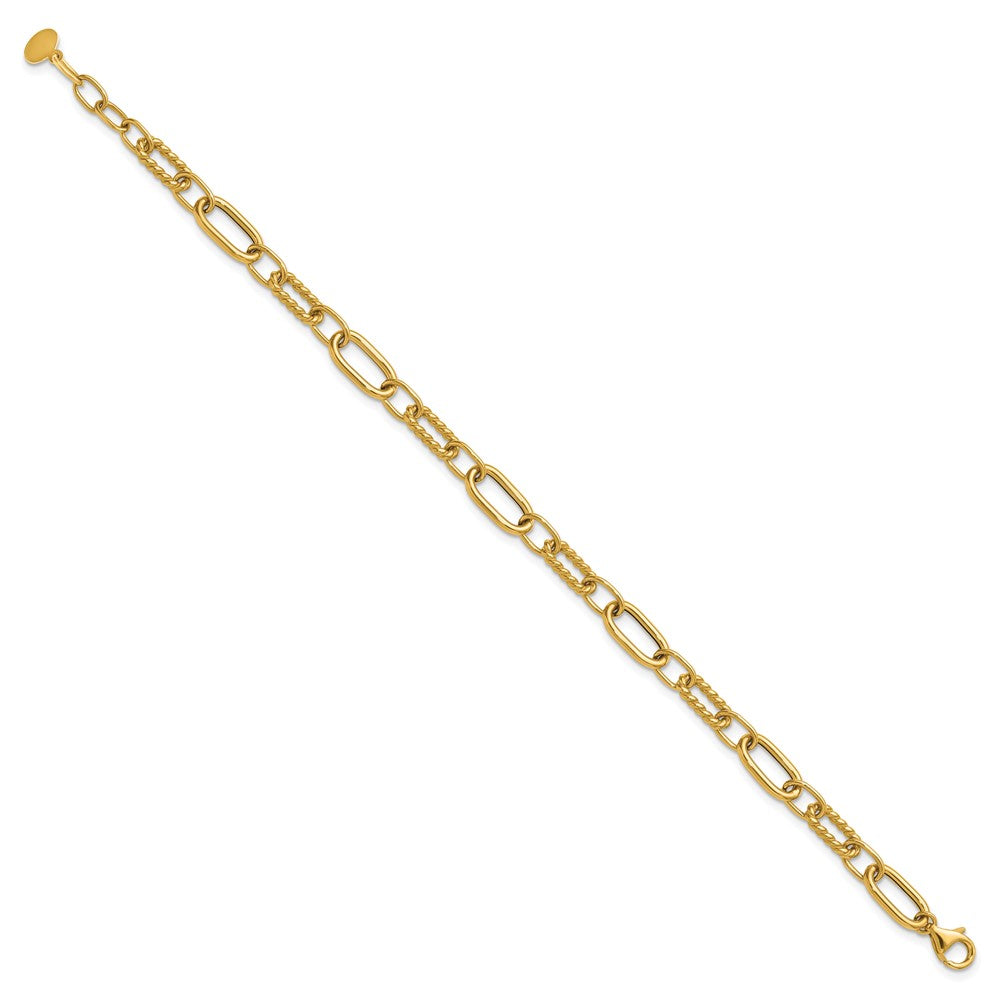 14K Polished and Twisted Fancy Link with .5in ext. Bracelet