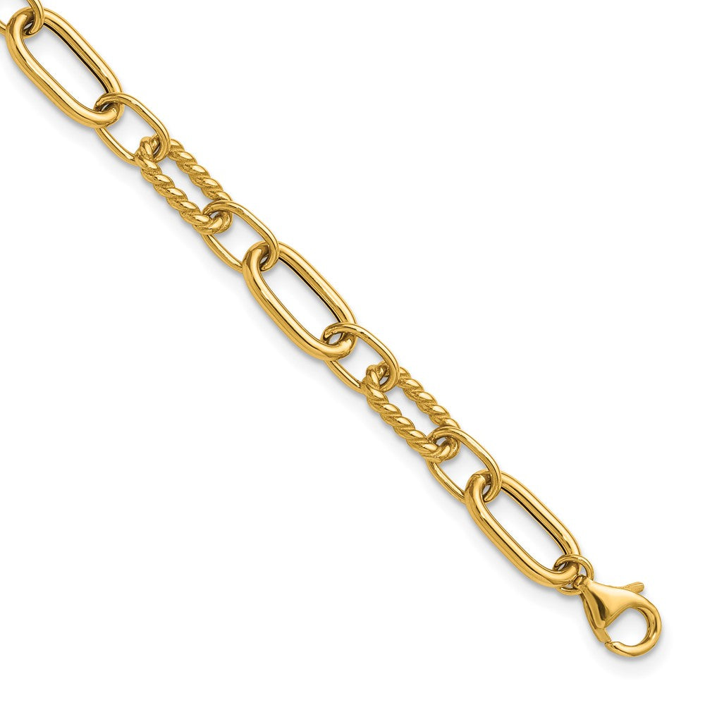 14K Polished and Twisted Fancy Link with .5in ext. Bracelet