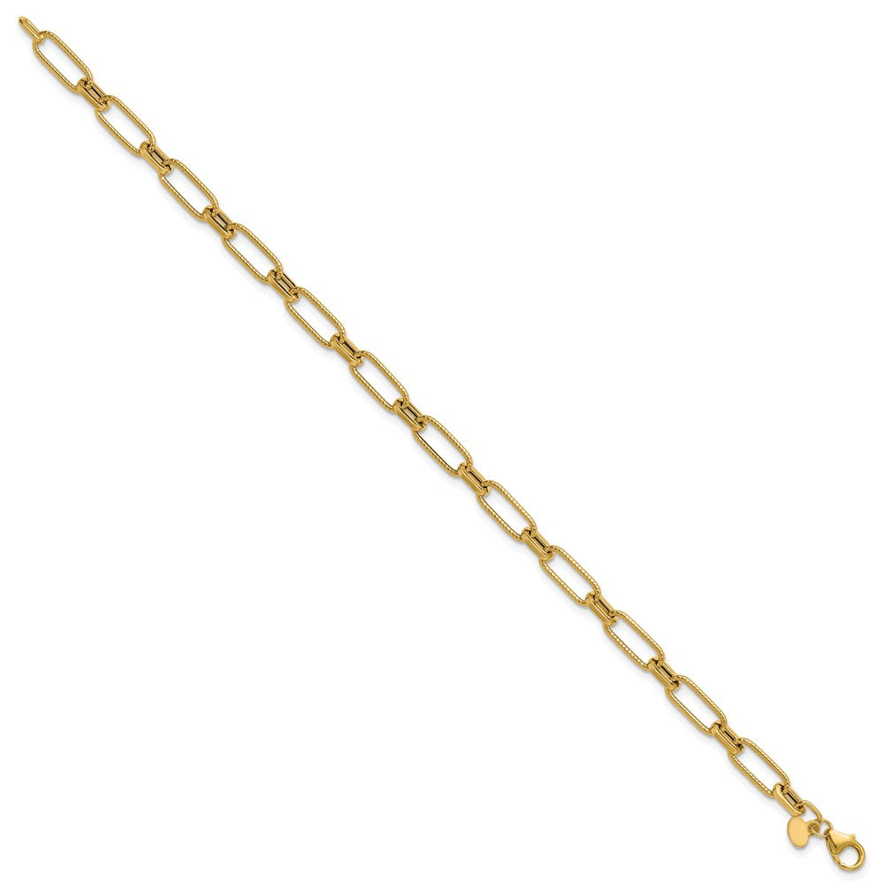 14K Polished Textured Fancy Link Bracelet