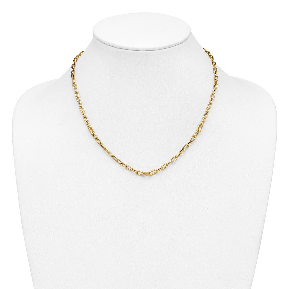 14K Polished CZ Fancy Paperclip Link Necklace