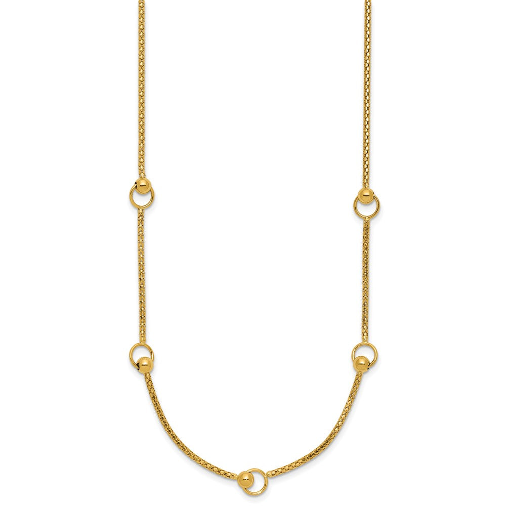14K Polished Circle Station Popcorn Link Necklace