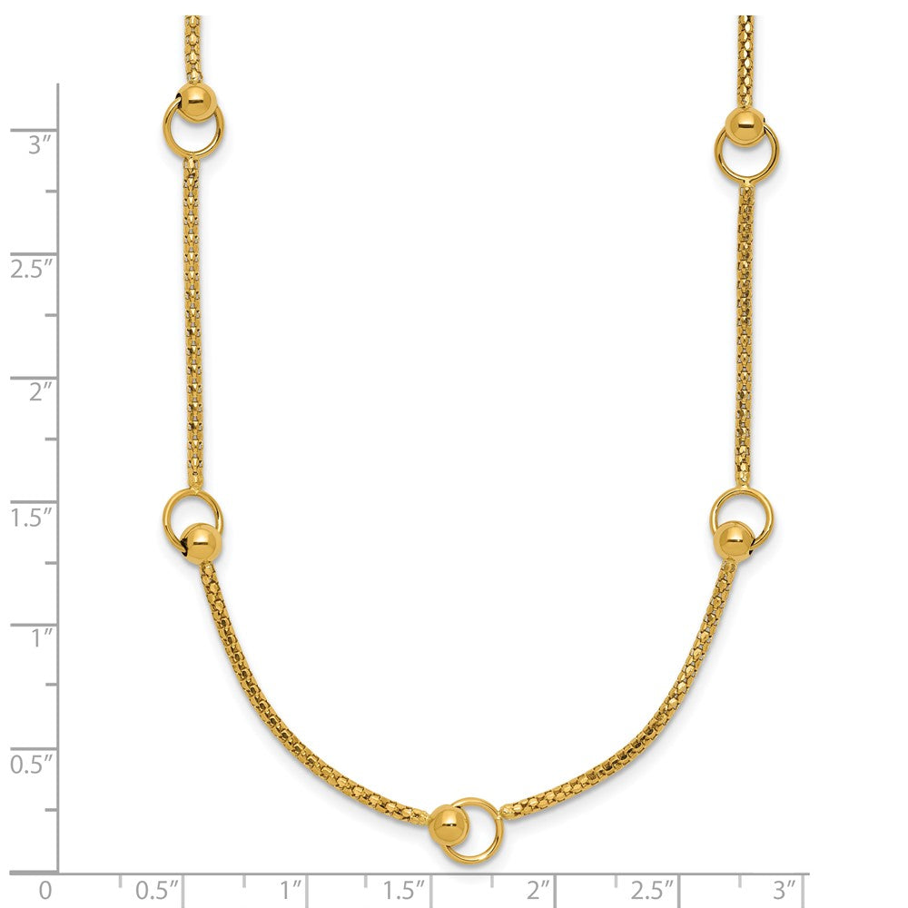14K Polished Circle Station Popcorn Link Necklace