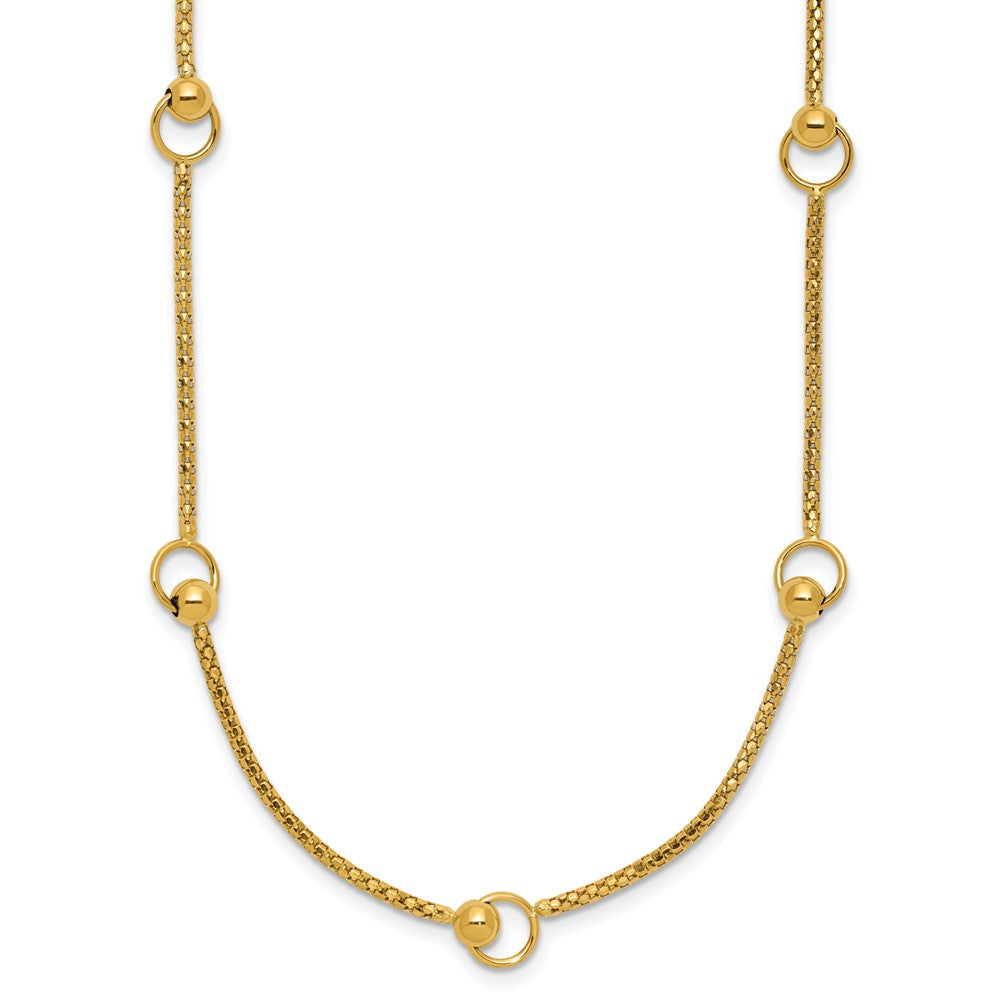 14K Polished Circle Station Popcorn Link Necklace
