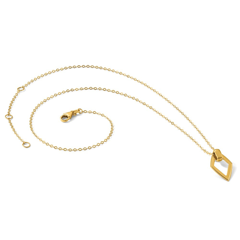 14K Polished Diamond Shape Pendant with 2in ext. Necklace