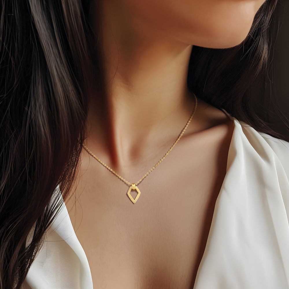 14K Polished Diamond Shape Pendant with 2in ext. Necklace