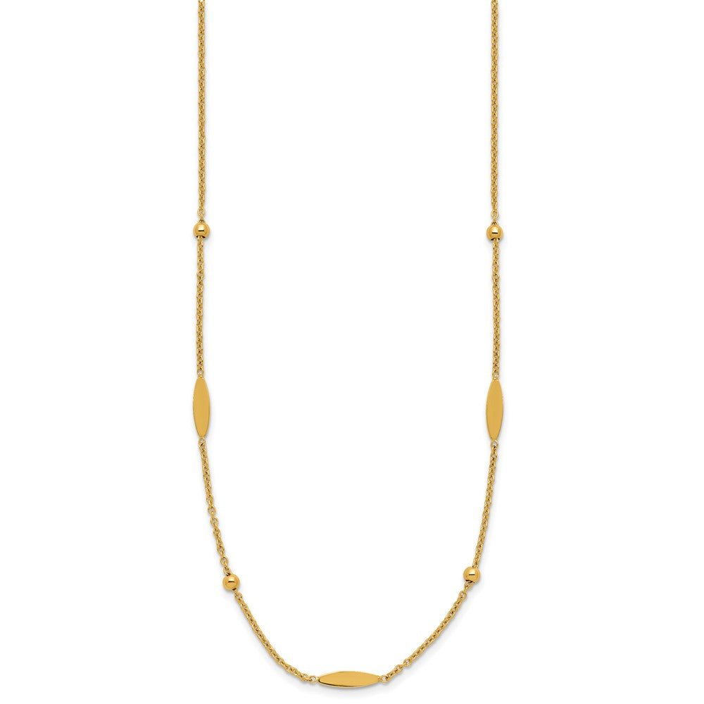 14K Polished Oval Disk Station with 2in ext. Necklace