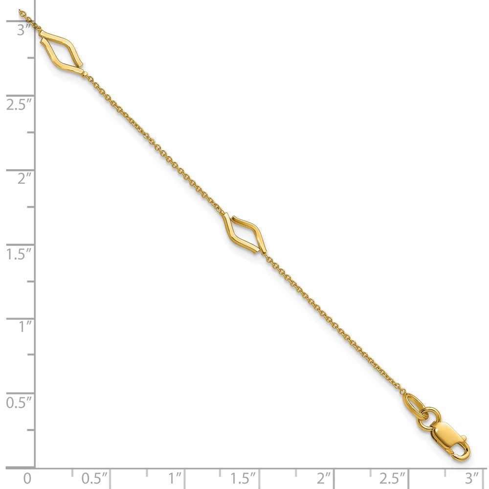 14K Polished Diamond-shaped Station with 1in ext. Bracelet