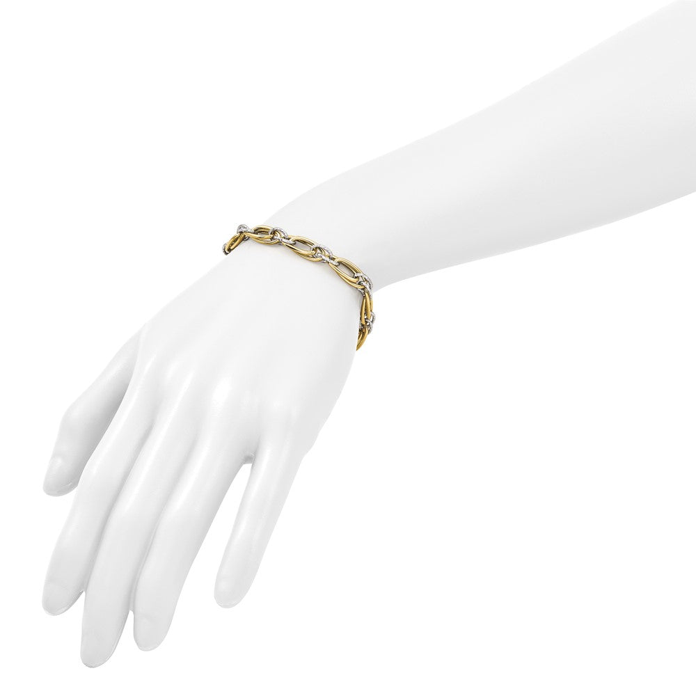 14K Two-tone Polished and Textured Fancy link Bracelet