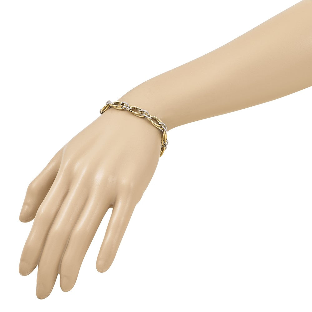 14K Two-tone Polished and Textured Fancy link Bracelet