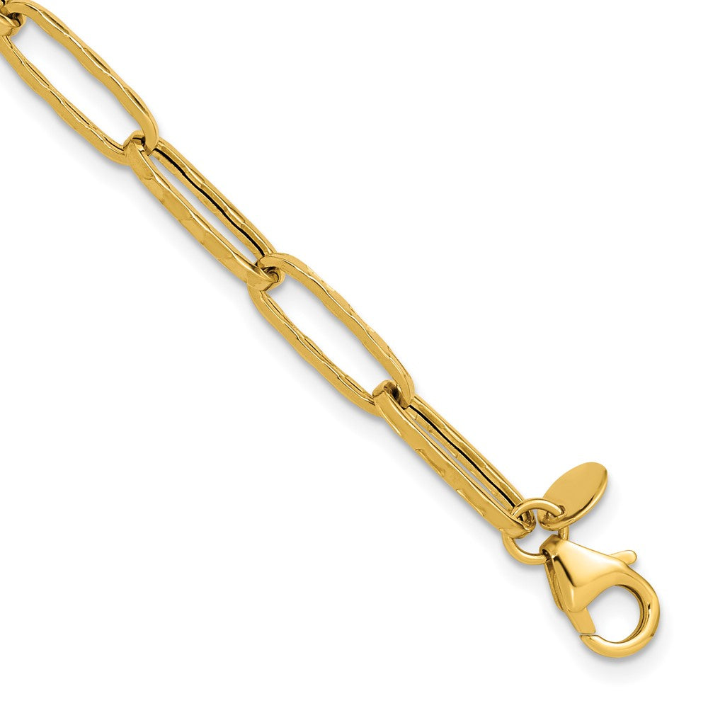 14K Polished and Dimond-cut Paperclip Link Bracelet