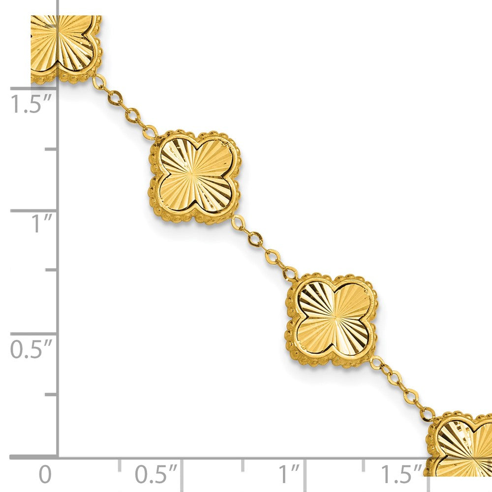 14K Polished and Diamond-cut Clover Station Bracelet
