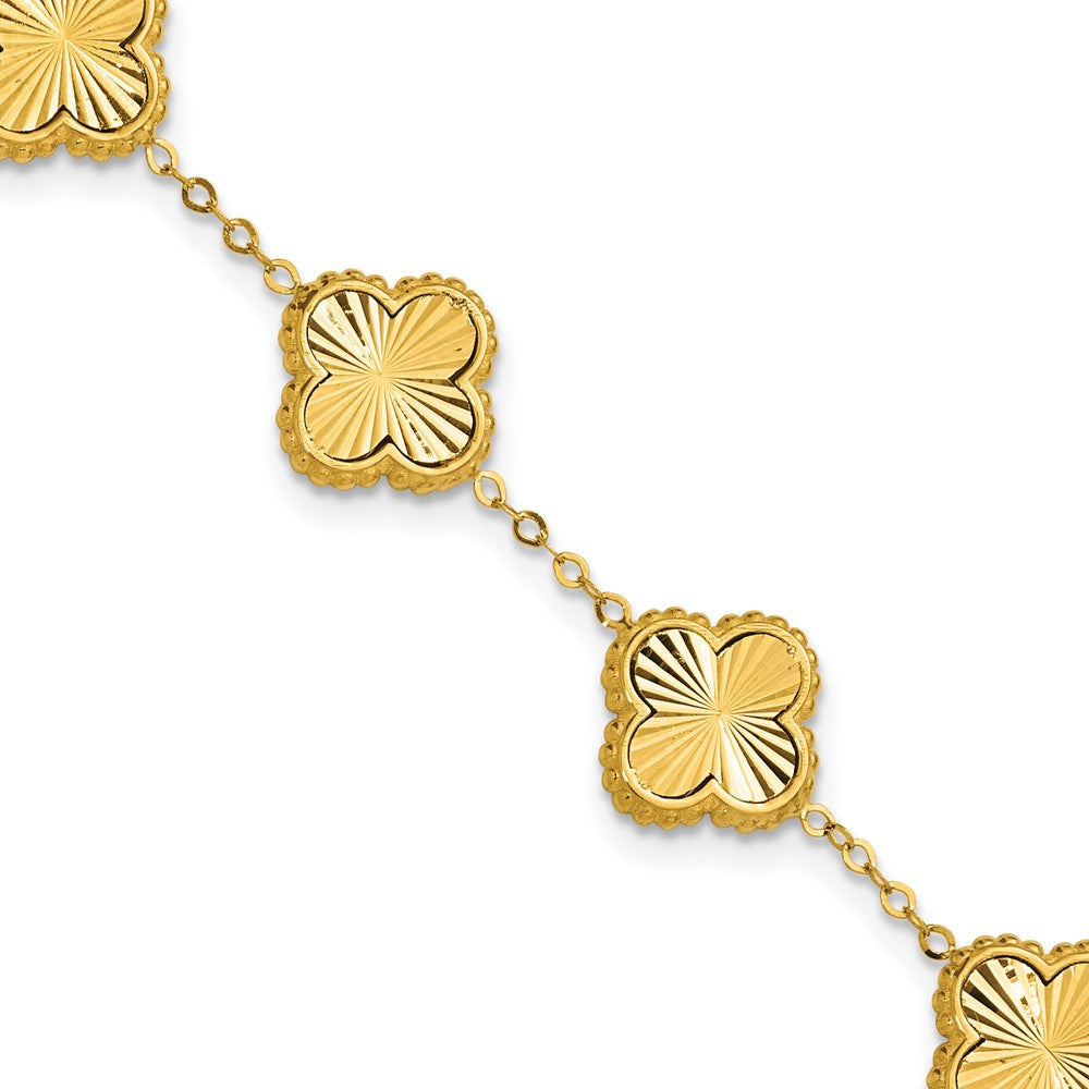 14K Polished and Diamond-cut Clover Station Bracelet