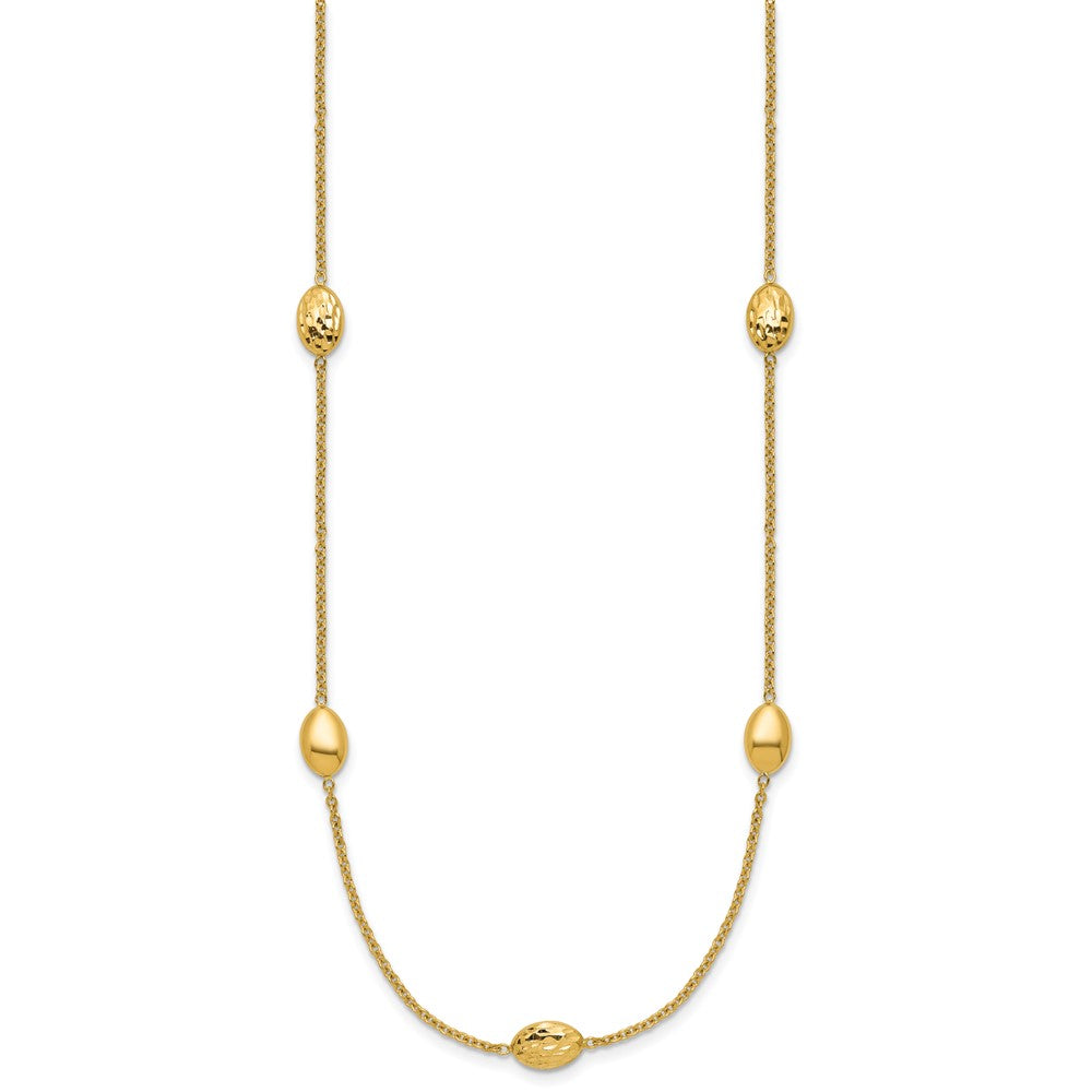 14K Polished and Dia-cut Oval Station with 2in ext. Necklace