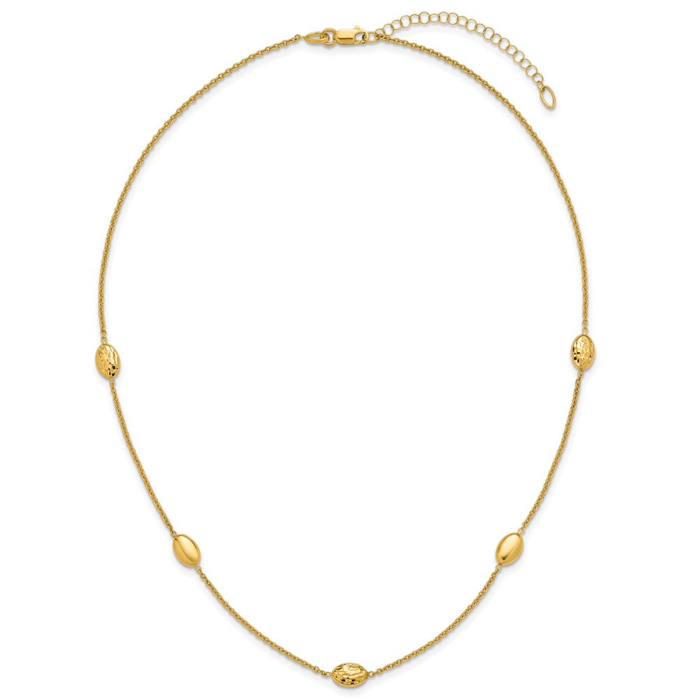 14K Polished and Dia-cut Oval Station with 2in ext. Necklace