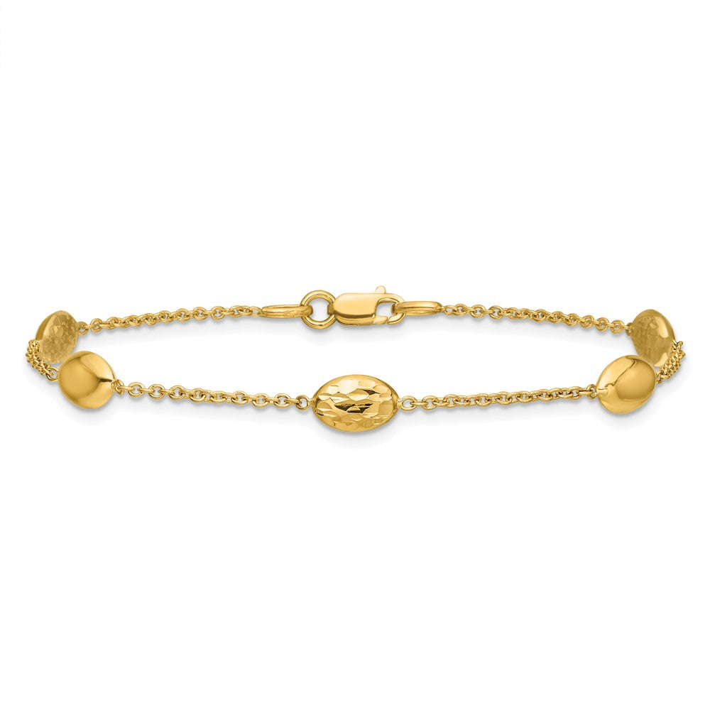 14K Polished and Dia-cut Oval Station Bracelet