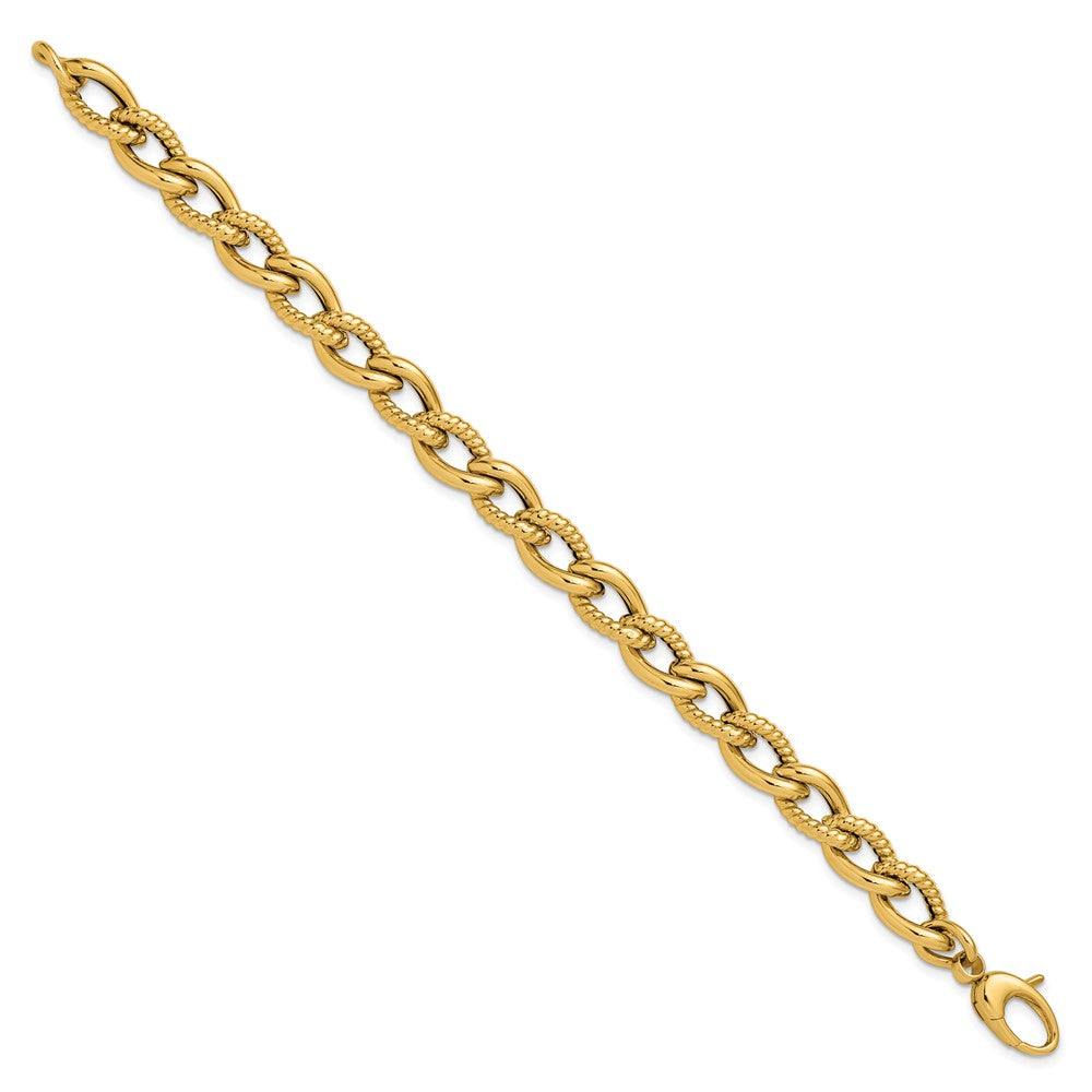 14K Polished and Textured Fancy Link Bracelet