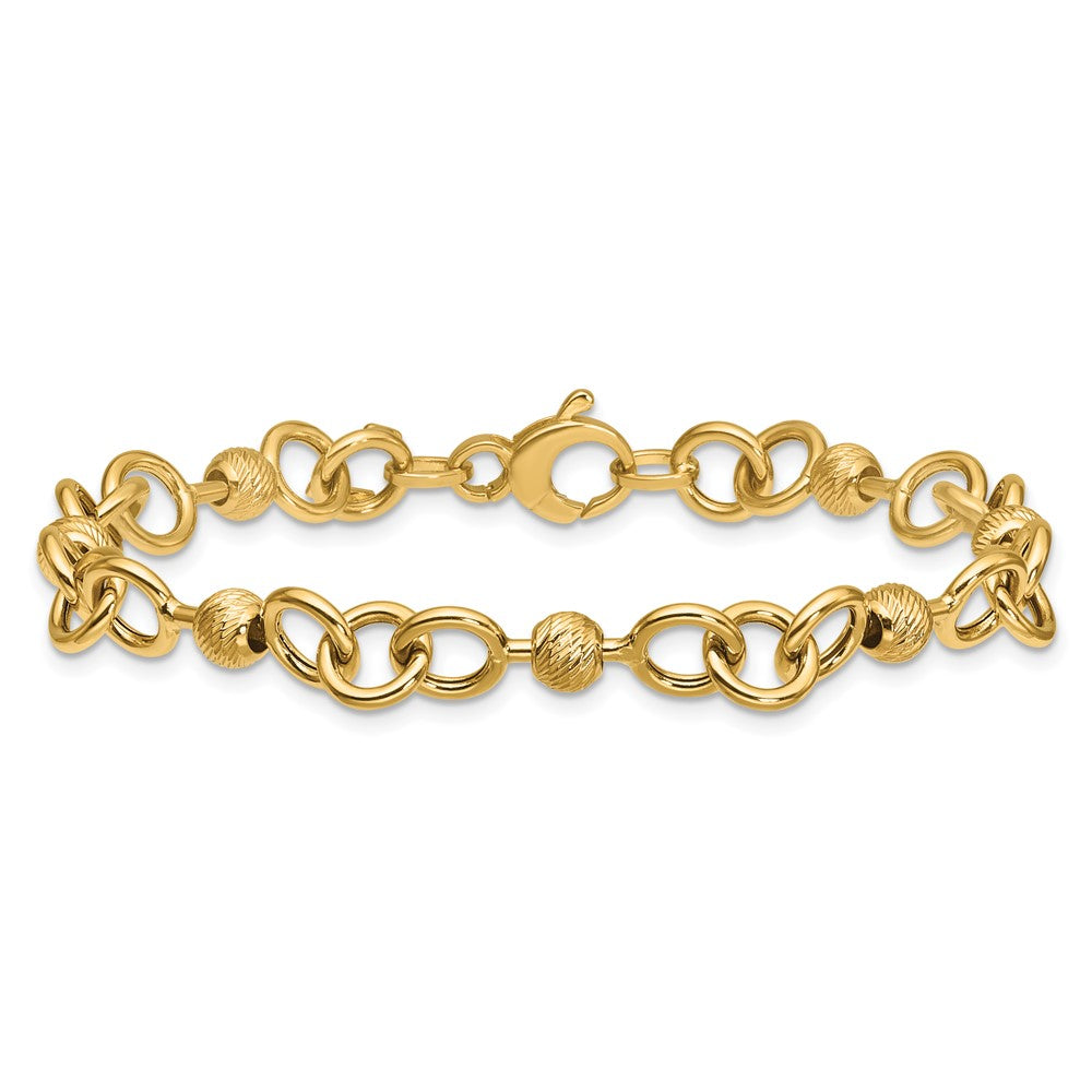 14K Polished and Circles with Diamond-cut Beads Fancy Bracelet