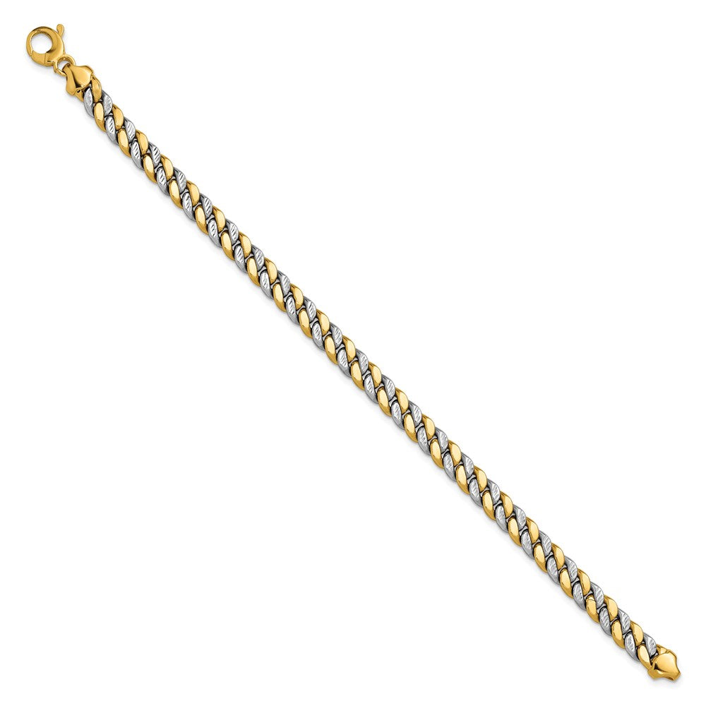 14K Two-tone Polished and Diamond-cut Fancy Link Bracelet