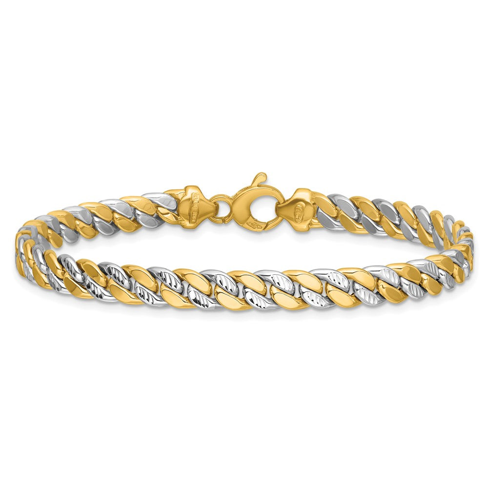14K Two-tone Polished and Diamond-cut Fancy Link Bracelet