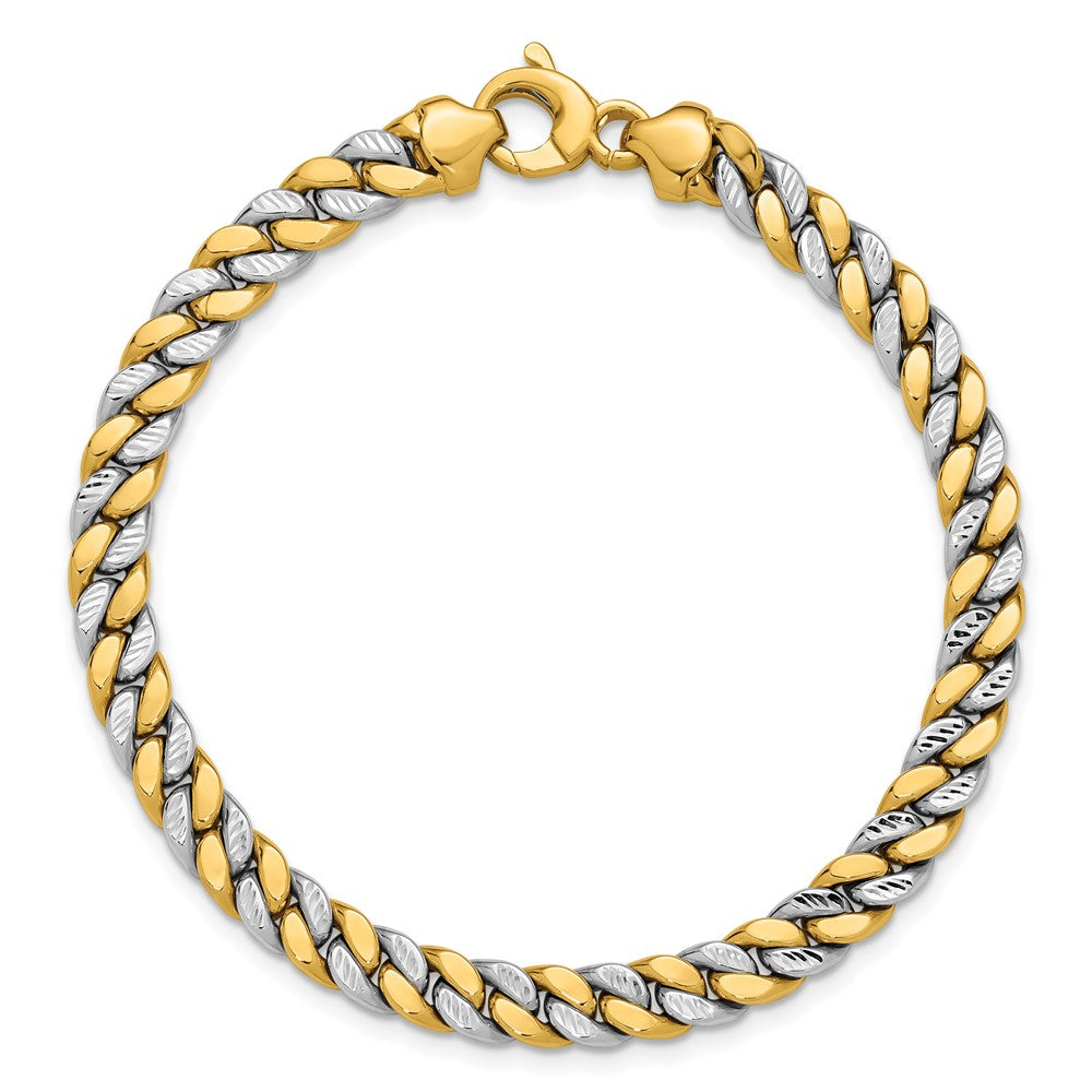 14K Two-tone Polished and Diamond-cut Fancy Link Bracelet