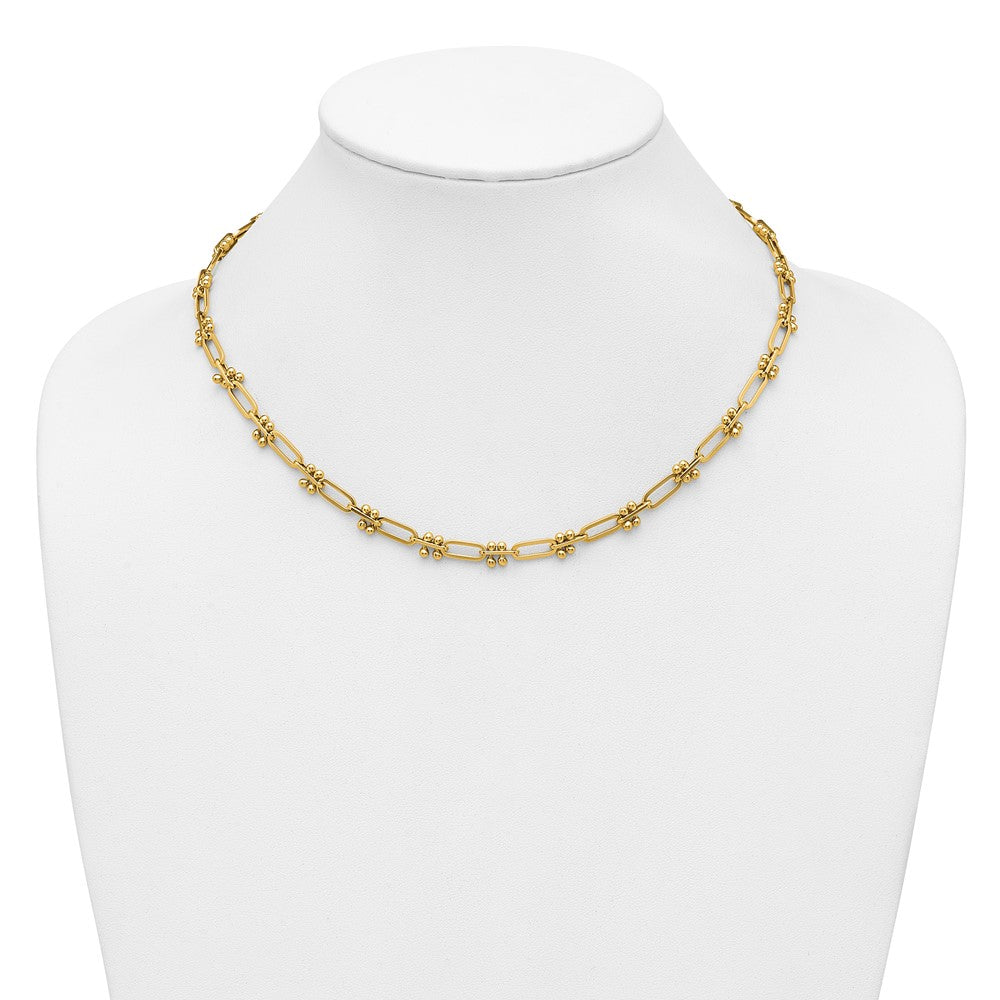 14K Polished Paperclip and Beaded Fancy Necklace